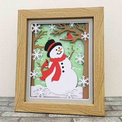 Snowman And Cardinals Shadow Box SVG/ Christmas 3D Layer Cardstock/ Winter Snowmen Papercut/ For Cricut/ For Silhouette