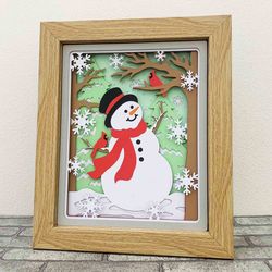 snowman and cardinals shadow box svg/ christmas 3d layer cardstock/ winter snowmen papercut/ for cricut/ for silhouette