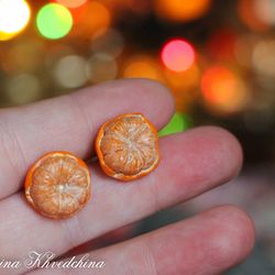 Mandarin stud earrings Mini Tangerine Stud Earrings Jewelry Miniature Food Citrus Vegetarian Gifts