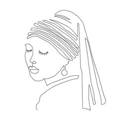 Girl with a pearl earring | Machine Embroidery Design | One line | White on black | Solid line | Digital file | Download