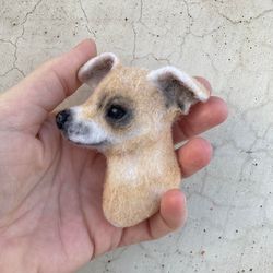 Dog keychain Custom dog portrait from photo Personalized pet replica Handmade needle felted dog