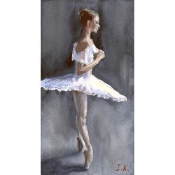 Ballerina. Original watercolor painting 9x4,8''