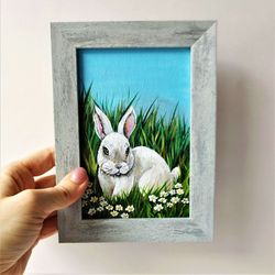 Rabbit Painting White Rabbit Portrait Painting Wall Decor Animal Art New Year Gift Small painting