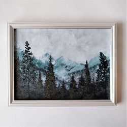 Mountain Landscape Painting Mountains Nature Impasto painting Wall decor Forest Original artwork art on canvas