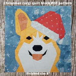 Christmas corgi quilt block PDF Pattern 2 versions Paper Piecing