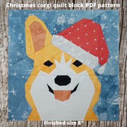 christmas corgi quilt block pdf pattern 2 versions paper piecing