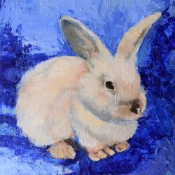 Rabbit Oil Painting Bunny Original Art Animal Artwork by OlivKan