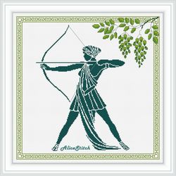 Cross stitch pattern Artemis goddess archer amazon silhouette greek Wonder Woman bow arrow sport  monochrome Greece