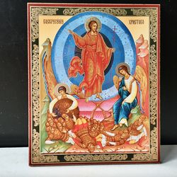 Jesus Christ Victorious Resurrection icon | Silver and gold foiled lithography | Icon Reproduction | Size: 5 1/4"x4 1/2"