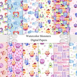 Seamless patterns with monsters.