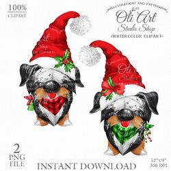 Christmas Dog Digital Clip Art. Cute Characters. Hand Drawn graphics. Digital Download. OliArtStudioShop