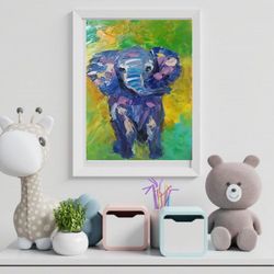Baby Elephant original painting impasto oil painting color painting