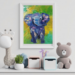 baby elephant original painting impasto oil painting color painting