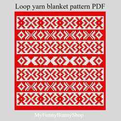 Loop yarn Finger knitted X-Stripes Mosaic blanket pattern PDF Download