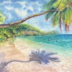 seychelles sea coast | original watercolor painting