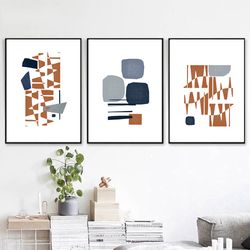 Geometric Art Three Prints Abstract Artwork Set Of 3 Wall Art Large Poster Digital Prints Blue Art Minimalist Pictures