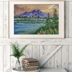 Mountain landscape  oil painting  original painting calm lake