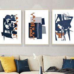 concept art geometric print navy blue wall art abstract set of 3 large poster downloadable prints modern triptych