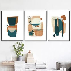 modern abstract art triptych wall art prints set of 3 terracotta art large artwork digital download abstract painting