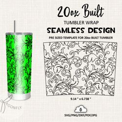 Floral Burst tumbler template / 20 Oz Built Tapered Tumbler Wrap / PNG Dxf SVG File Stencil / Seamless design - 106