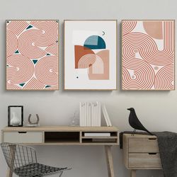 modern wall art abstract triptych set of 3 prints digital download abstract line art terracotta art large artwork