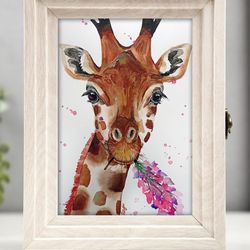 Original watercolor painting  5.3x7.9 inches giraffe animal art by Anne Gorywine