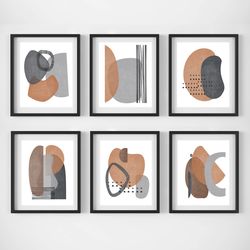 Modern Abstract Art Set Of 6 Prints Gray Wall Art Geometric Painting Terrakotta Art 6 Posters Digital Download Home Art