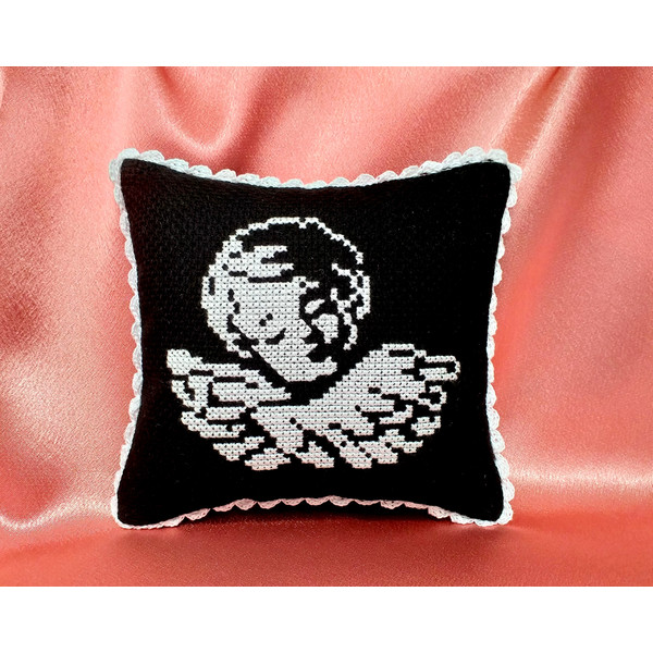 Angel Baby Decorative Mini Pillows, Black and White Embroidery Cushion, Baby Memorial Gifts, Remembrance for loss child, Miscarriage gift, Stillborn Keepsake.jp