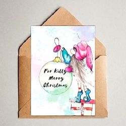 personalized christmas postcard printable christmas postcard gnome