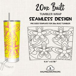Floral Burst tumbler template / 20 Oz Built Tapered Tumbler Wrap / Seamless design - 107