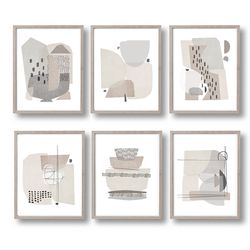 Gray Prints Scandi Art Modern Abstract Art Set Of 6 Wall Art Pastel Art 6 Posters Digital Download Abstract Neutral Art