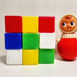 soviet vintage toy colored cubes. set plastic blocks
