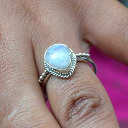 Moonstone 925 Sterling Silver Pear Women Handmade Rings