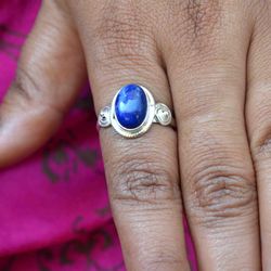 Lapis Lazuli 925 Sterling Silver Oval Ring Handmade Jewelry
