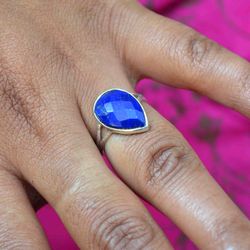 Lapis Lazuli 925 Sterling Silver Pear Ring Handmade Jewelry