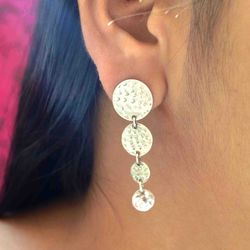 925 Silver Round Disc Hammered Earrings Jewelry