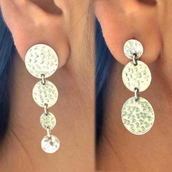 925 Silver Mismatched Round Disc Hammered Earrings Jewelry