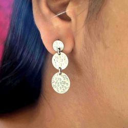 925 Silver Disc Hammered Earrings Women Jewelry