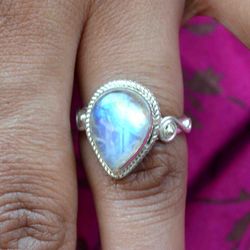 Moonstone 925 Sterling Silver Pear Women Handmade Rings