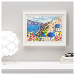Santorini island Greek Original painting art paintind