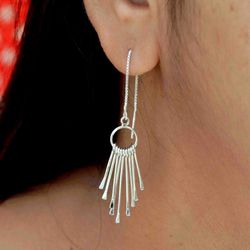 925 Silver Fringe Earrings, Drop Long Earrings, Wire Long Women Handmade Jewelry
