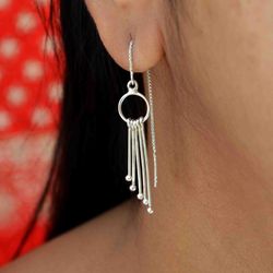 925 Silver Fringe Earrings, Drop Long Earrings, Wire Long Women Handmade Jewelry