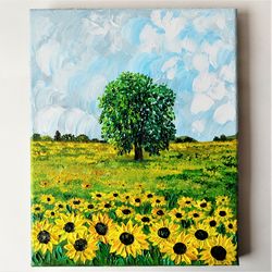 Sunflower Painting Original Artwork Field Painting Landscape Impasto Painting on Canvas Wall decor