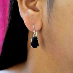 Natural Black Onyx 925 Sterling Silver Handmade Coffin earrings