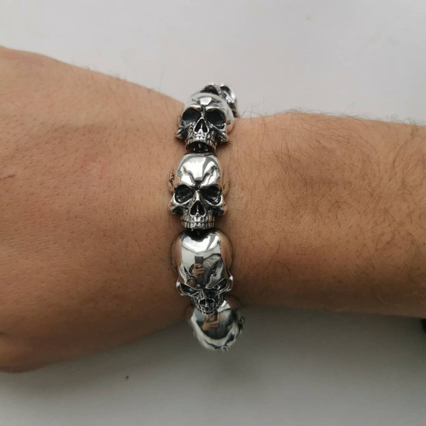 Silver bracelet made of skulls. Sterling Silver.