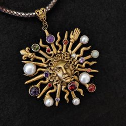 Necklace "Sun King" with natural stones and pearls, pendant with pearls, Louis XIV
