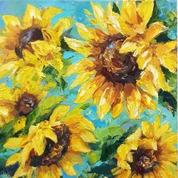Sunflower Painting  Impasto Original Art  Flower Oil Painting  on canvas Floral Artwork  Sunflowers Wall Decor