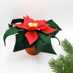 Artificial Christmas Poinsettia Flower Bush, Faux Christmas Flower Stem, Red Poinsettia Holiday Flower