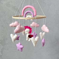 Pink unicorn baby girl crib mobile. Rainbow baby mobile girl. Rainbow unicorn nursery decor girl