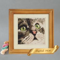 Cat pattern pdf cross stitch, pets embroidery DIY, small pattern